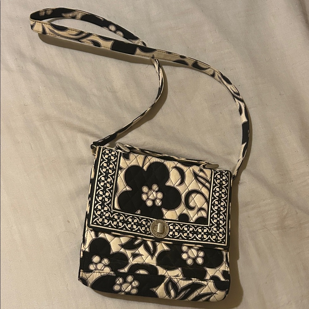 Vera Bradley Black and Cream Floral Crossbody Bag